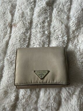 Prada Cream Nylon Triangular Logo Wallet